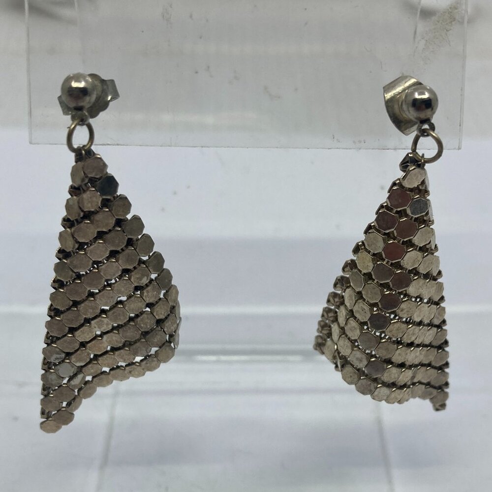 Vtg 1980 WHITING AND DAVIS silver tone mesh earrings